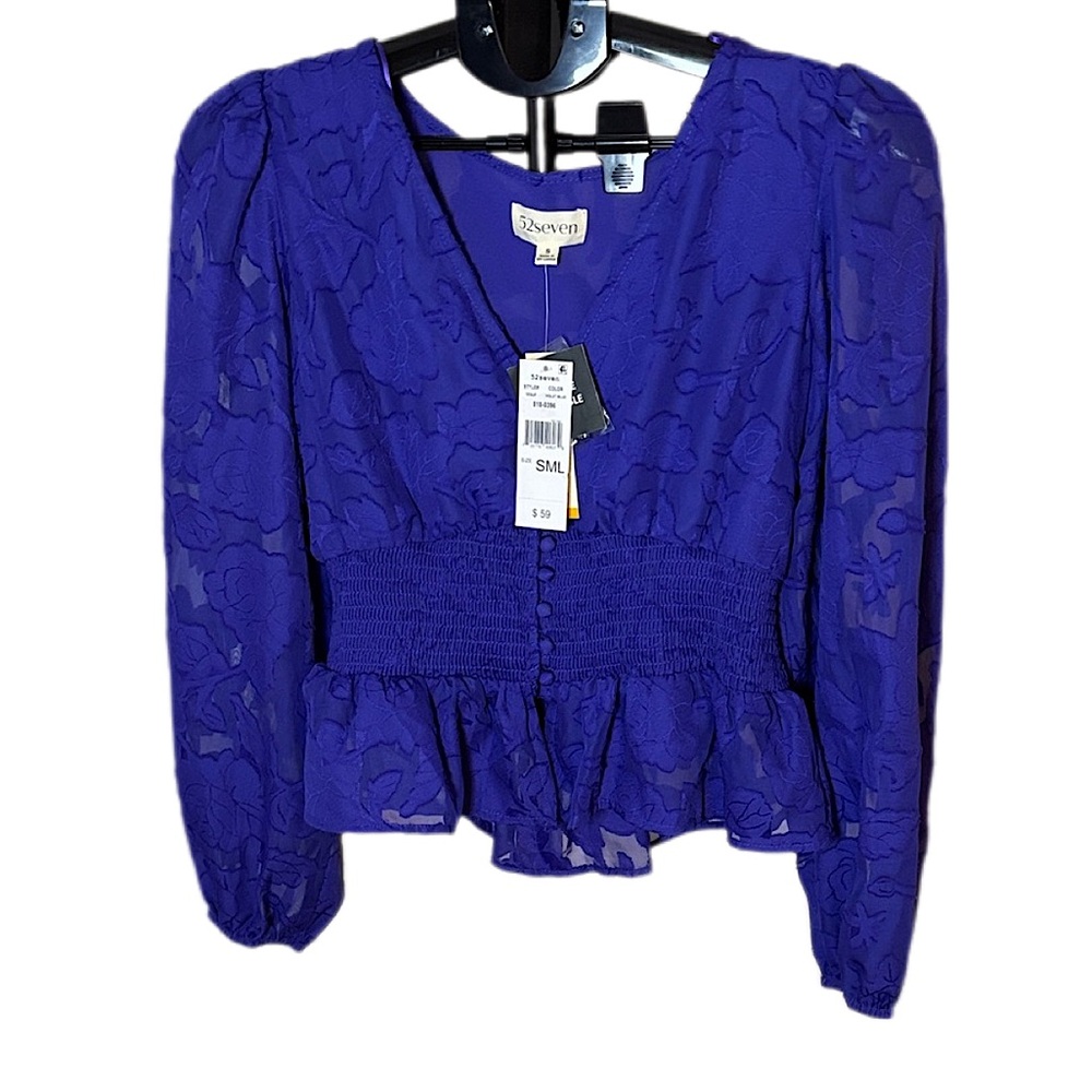52seven Women's Vibrant Violet Blue Floral Blouse